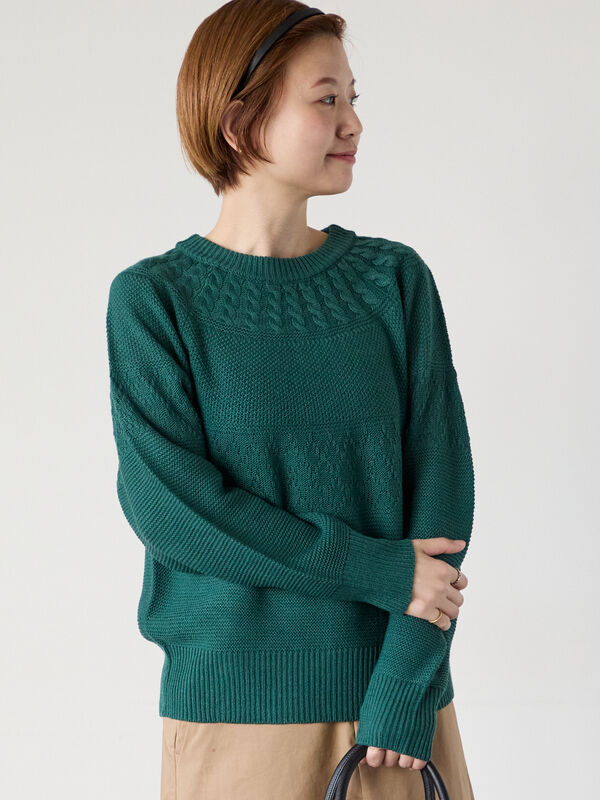求心柄編みクルーネックニット（グリーン）｜Lugnoncure（ルノンキュール）通販