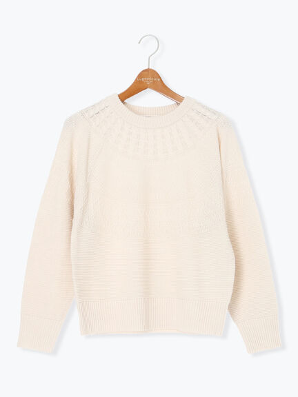 求心柄編みクルーネックニット（オフホワイト/チャコールグレー/ブラック/ピンク/グリーン）｜Lugnoncure（ルノンキュール）通販