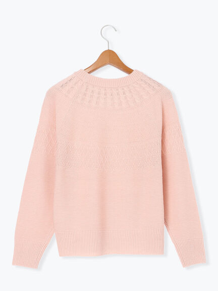 求心柄編みクルーネックニット（オフホワイト/チャコールグレー/ブラック/ピンク/グリーン）｜Lugnoncure（ルノンキュール）通販