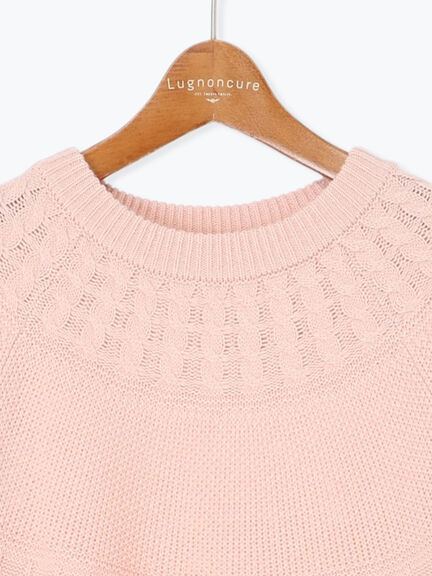 求心柄編みクルーネックニット（オフホワイト/チャコールグレー/ブラック/ピンク/グリーン）｜Lugnoncure（ルノンキュール）通販