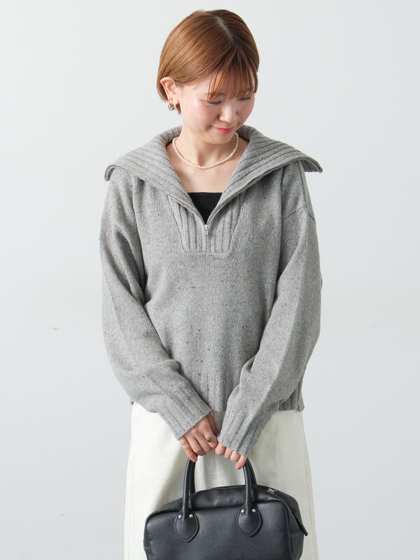 セール】 カラーネップハーフジップニット（グレー/チャコールグレー