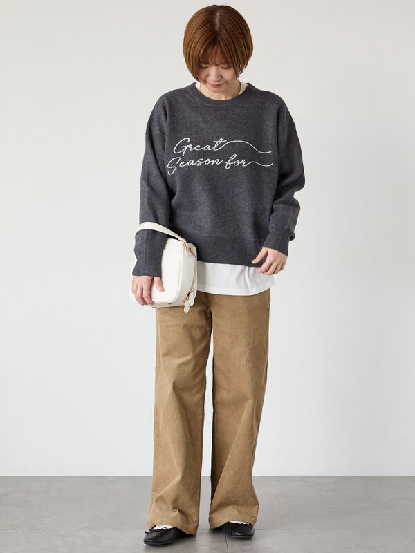 セール】 筆記体ロゴジャカードニット（オフホワイト/グレー