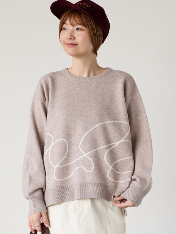 KK.Co様3XL セール】 ライン入りジャカードワイドニット（オフホワイト/グレー