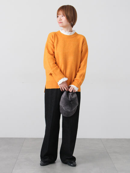 ウール混ふわふわクルーネックニット（グレー/ベージュ/オレンジ/ブルー/ネイビー）｜Lugnoncure（ルノンキュール）通販