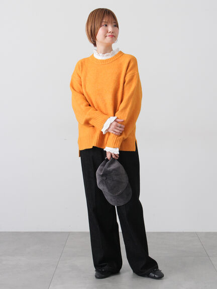 ウール混ふわふわクルーネックニット（グレー/ベージュ/オレンジ/ブルー/ネイビー）｜Lugnoncure（ルノンキュール）通販