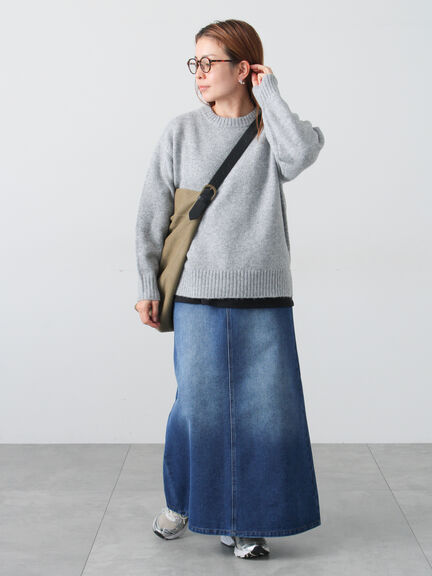 ウール混ふわふわクルーネックニット（グレー/ベージュ/オレンジ/ブルー/ネイビー）｜Lugnoncure（ルノンキュール）通販