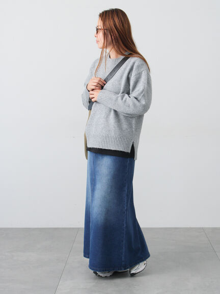 ウール混ふわふわクルーネックニット（グレー/ベージュ/オレンジ/ブルー/ネイビー）｜Lugnoncure（ルノンキュール）通販