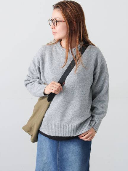 ウール混ふわふわクルーネックニット（グレー/ベージュ/オレンジ/ブルー/ネイビー）｜Lugnoncure（ルノンキュール）通販