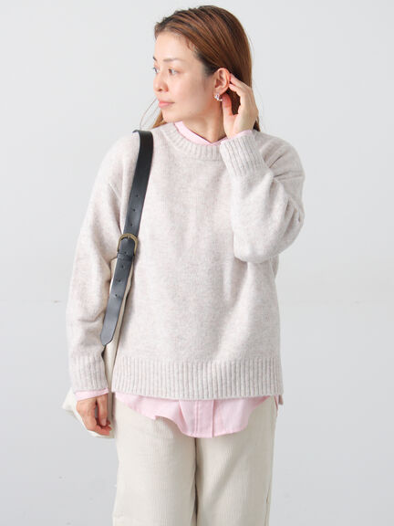 ウール混ふわふわクルーネックニット（グレー/ベージュ/オレンジ/ブルー/ネイビー）｜Lugnoncure（ルノンキュール）通販