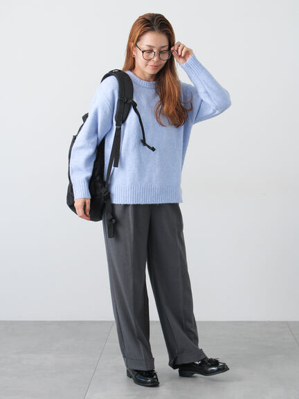 ウール混ふわふわクルーネックニット（グレー/ベージュ/オレンジ/ブルー/ネイビー）｜Lugnoncure（ルノンキュール）通販