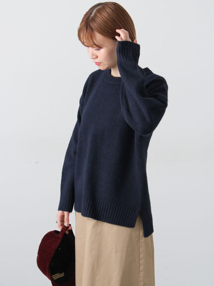 ウール混ふわふわクルーネックニット（グレー/ベージュ/オレンジ/ブルー/ネイビー）｜Lugnoncure（ルノンキュール）通販