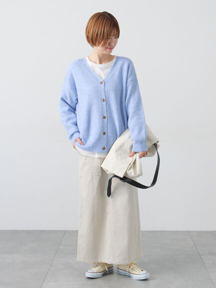 ウール混ふわふわVネックカーディガン（グレー/ベージュ/オレンジ/ブルー/ネイビー）｜Lugnoncure（ルノンキュール）通販