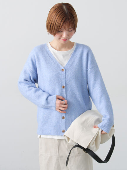 ウール混ふわふわVネックカーディガン（グレー/ベージュ/オレンジ/ブルー/ネイビー）｜Lugnoncure（ルノンキュール）通販
