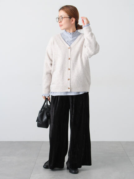 ウール混ふわふわVネックカーディガン（グレー/ベージュ/オレンジ/ブルー/ネイビー）｜Lugnoncure（ルノンキュール）通販