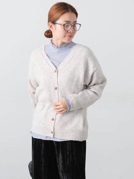 ウール混ふわふわVネックカーディガン（グレー/ベージュ/オレンジ/ブルー/ネイビー）｜Lugnoncure（ルノンキュール）通販
