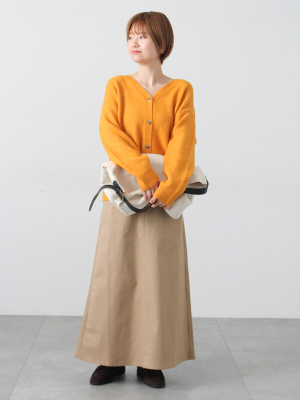 ウール混ふわふわVネックカーディガン（グレー/ベージュ/オレンジ