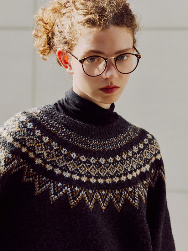 配色求心柄ニット（グレー/チャコールグレー/ベージュ/ネイビー）｜Lugnoncure（ルノンキュール）通販