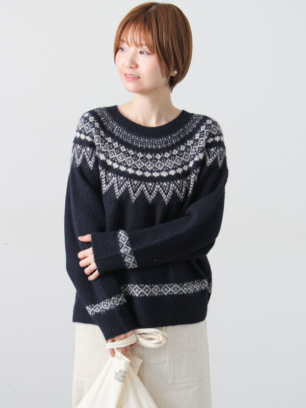 配色求心柄ニット（ネイビー）｜Lugnoncure（ルノンキュール）通販