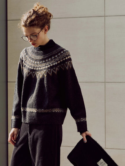 配色求心柄ニット（グレー/チャコールグレー/ベージュ/ネイビー）｜Lugnoncure（ルノンキュール）通販