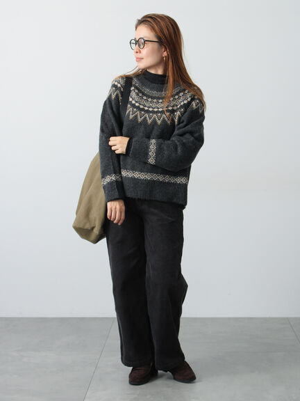 配色求心柄ニット（グレー/チャコールグレー/ベージュ/ネイビー）｜Lugnoncure（ルノンキュール）通販