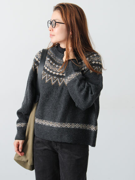 配色求心柄ニット（グレー/チャコールグレー/ベージュ/ネイビー）｜Lugnoncure（ルノンキュール）通販