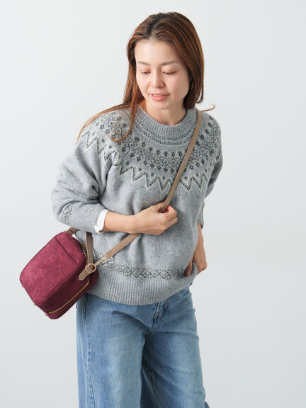 配色求心柄ニット（グレー/チャコールグレー/ベージュ/ネイビー）｜Lugnoncure（ルノンキュール）通販