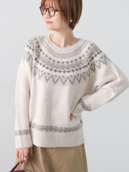 配色求心柄ニット（グレー/チャコールグレー/ベージュ/ネイビー）｜Lugnoncure（ルノンキュール）通販