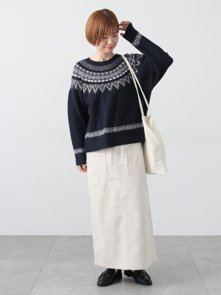 配色求心柄ニット（グレー/チャコールグレー/ベージュ/ネイビー）｜Lugnoncure（ルノンキュール）通販