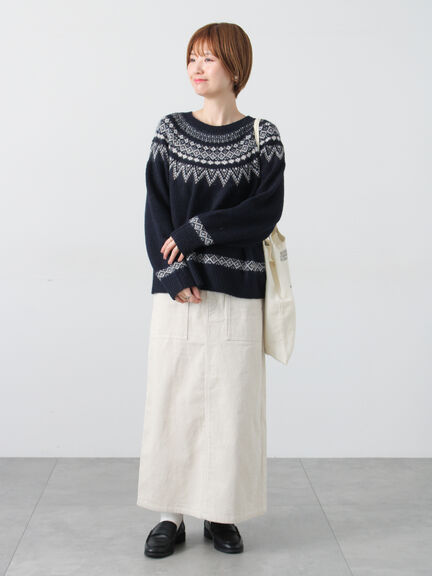 配色求心柄ニット（グレー/チャコールグレー/ベージュ/ネイビー）｜Lugnoncure（ルノンキュール）通販