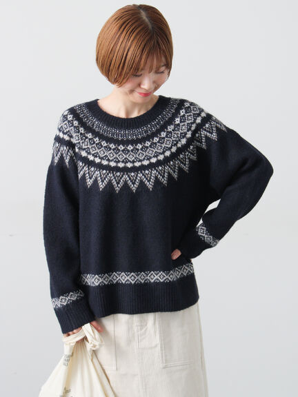 配色求心柄ニット（グレー/チャコールグレー/ベージュ/ネイビー）｜Lugnoncure（ルノンキュール）通販