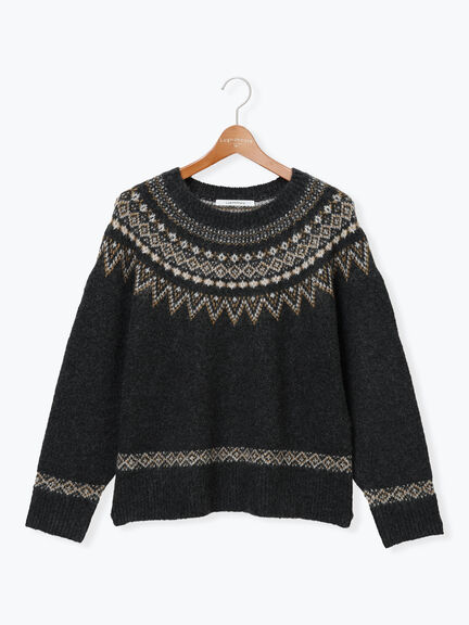 配色求心柄ニット（グレー/チャコールグレー/ベージュ/ネイビー）｜Lugnoncure（ルノンキュール）通販