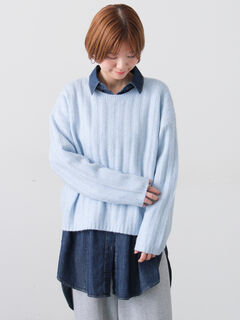 セール】 ラメ混ワイドリブニット（グレー/ベージュ/イエロー/サックス