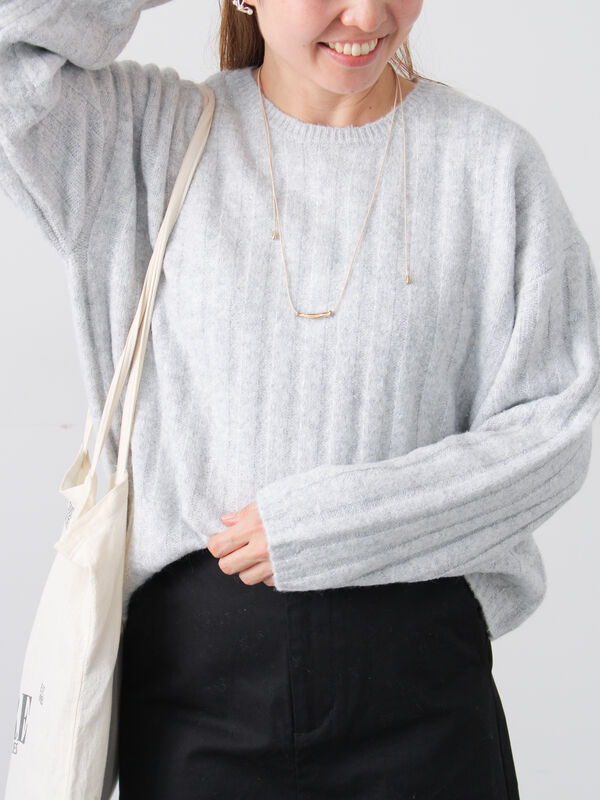 セール】 ラメ混ワイドリブニット（グレー/ベージュ/イエロー/サックス