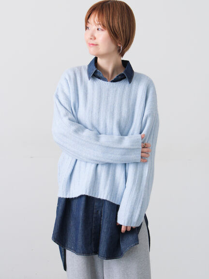 ラメ混ワイドリブニット（グレー/ベージュ/イエロー/サックスブルー）｜Lugnoncure（ルノンキュール）通販