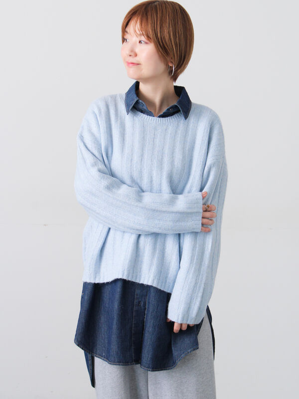 セール】 ラメ混ワイドリブニット（グレー/ベージュ/イエロー/サックス