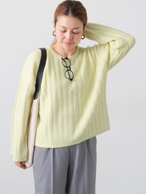 セール】 ラメ混ワイドリブニット（グレー/ベージュ/イエロー/サックス