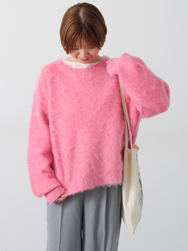 セール】 起毛クルーネックニット（グレー/ブラック/ピンク/ベージュ