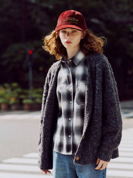 セール】 起毛Vネックカーディガン（グレー/ブラック/ピンク/ベージュ