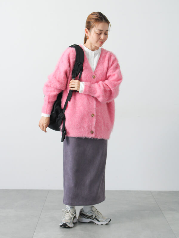 セール】 起毛Vネックカーディガン（グレー/ブラック/ピンク/ベージュ