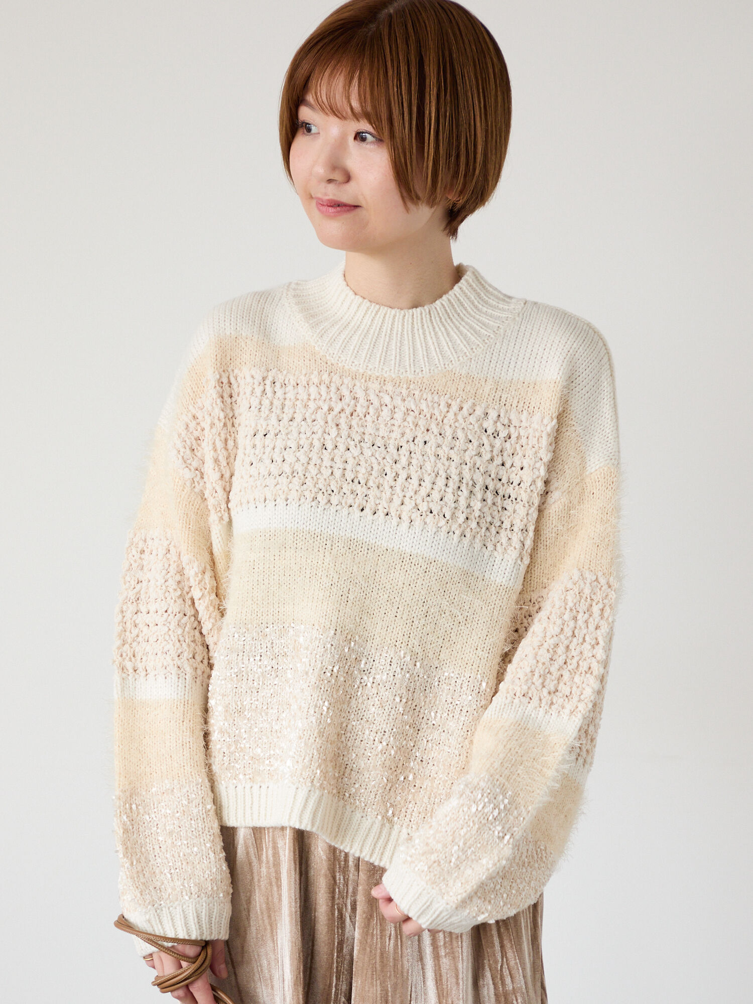 セール】 マルチデザインボーダーニット（ブラック/ベージュ/ブルー