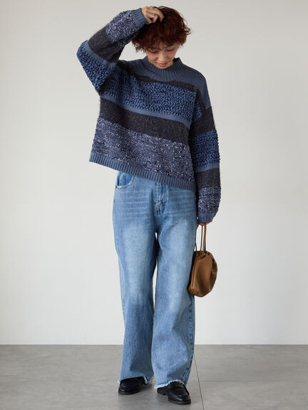 マルチデザインボーダーニット（ブラック/ベージュ/ブルー）｜Lugnoncure（ルノンキュール）通販