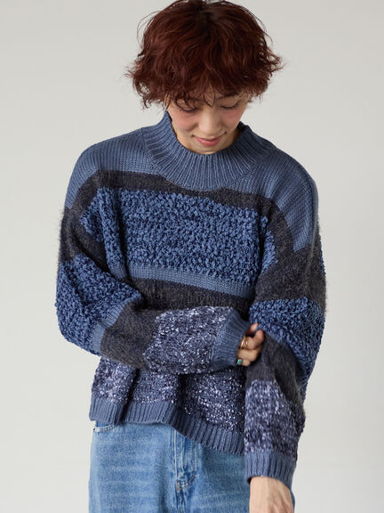 マルチデザインボーダーニット（ブラック/ベージュ/ブルー）｜Lugnoncure（ルノンキュール）通販