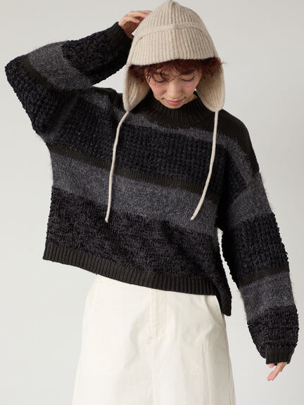 マルチデザインボーダーニット（ブラック/ベージュ/ブルー）｜Lugnoncure（ルノンキュール）通販