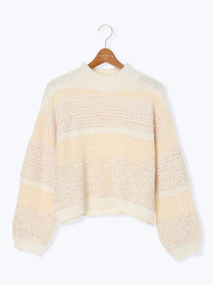 マルチデザインボーダーニット（ブラック/ベージュ/ブルー）｜Lugnoncure（ルノンキュール）通販