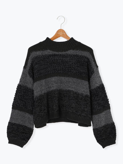 マルチデザインボーダーニット（ブラック/ベージュ/ブルー）｜Lugnoncure（ルノンキュール）通販