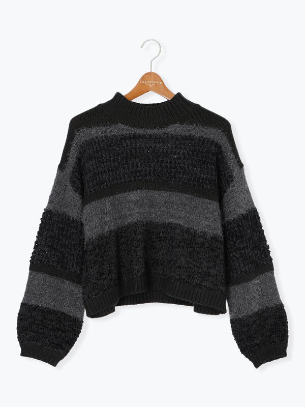 セール】 マルチデザインボーダーニット（ブラック/ベージュ/ブルー