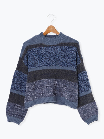 マルチデザインボーダーニット（ブラック/ベージュ/ブルー）｜Lugnoncure（ルノンキュール）通販