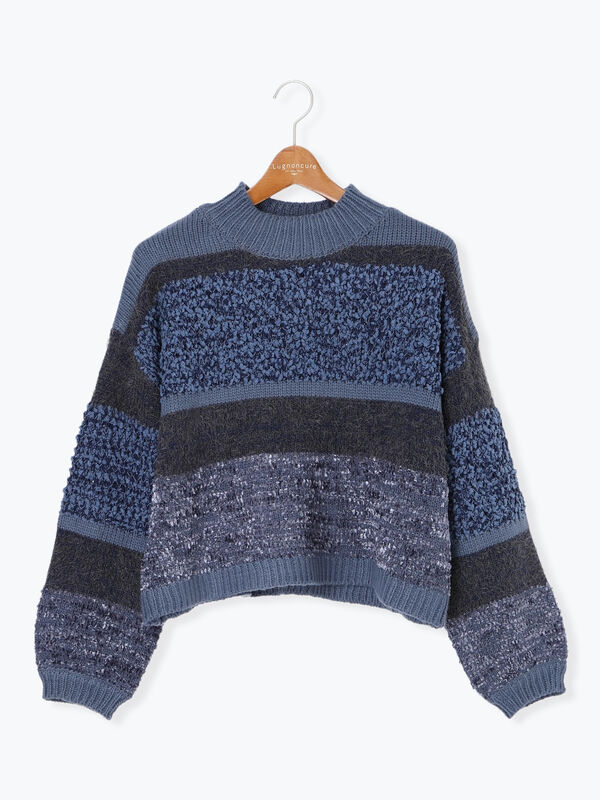 セール】 マルチデザインボーダーニット（ブラック/ベージュ/ブルー