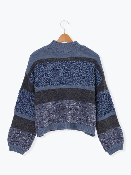 マルチデザインボーダーニット（ブラック/ベージュ/ブルー）｜Lugnoncure（ルノンキュール）通販