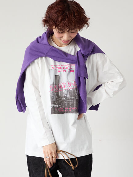 フォトプリントロングTシャツ（オフホワイト/グレー/ブラック）｜Lugnoncure（ルノンキュール）通販